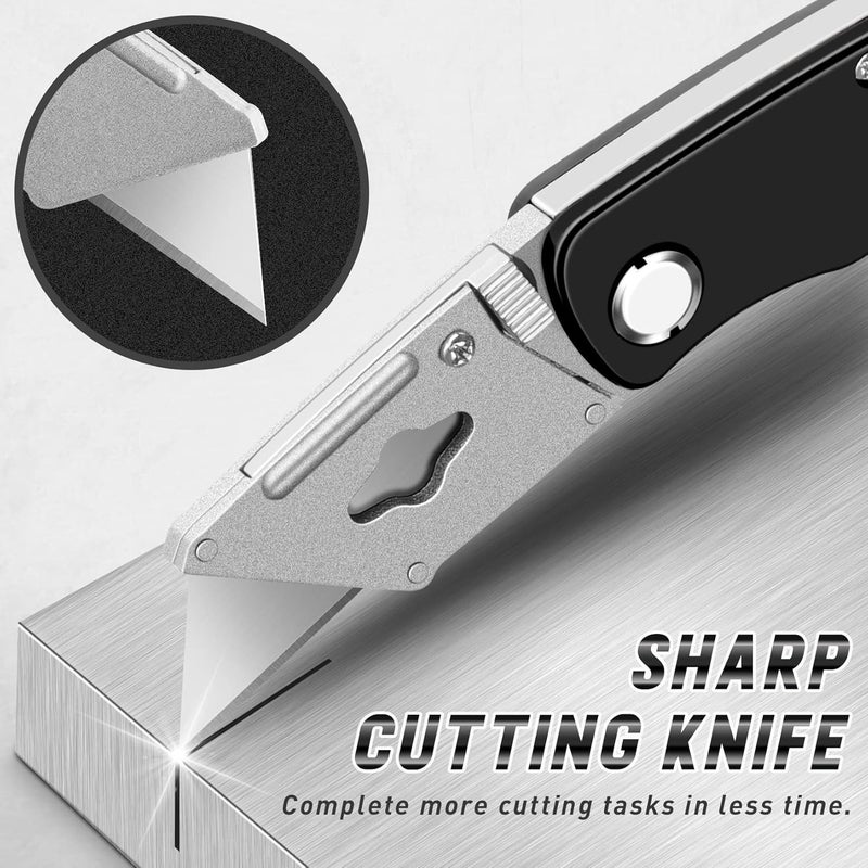 Jetmore 4 Pack Folding Utility Knife with Extra 10Pcs Blades, Box Cutters for Home, Office, Warehouse, Durable Razor Knife, Box Knife, Box Opener, Small Box Cutter with Clip, Navajas de Trabajo - Image 4